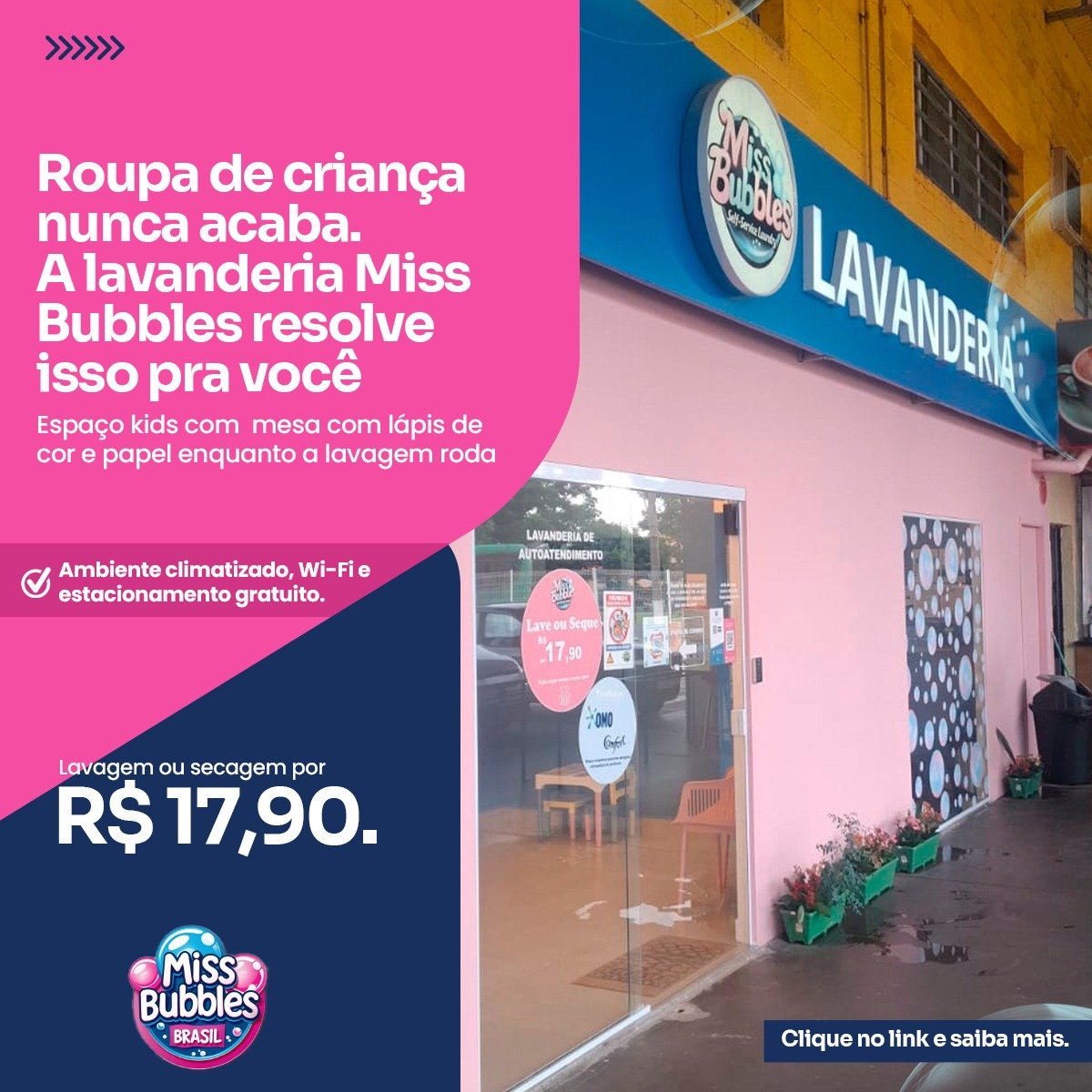 Fachada da Miss Bubbles Lavanderia em Jundiaí